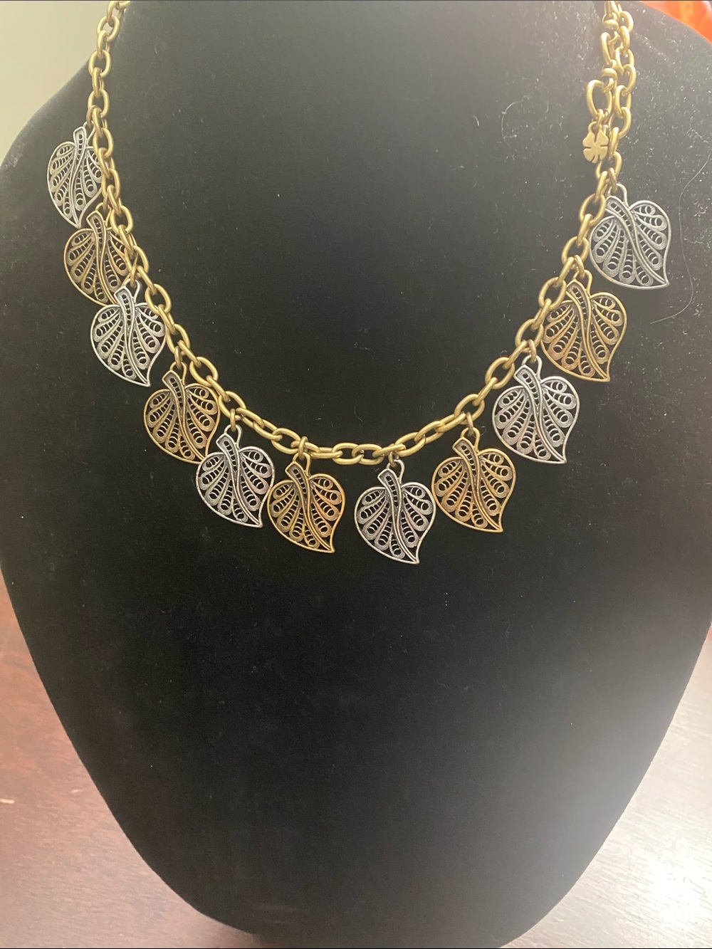 Gold and Silver Leaf Charm Necklace - Women Jewelry